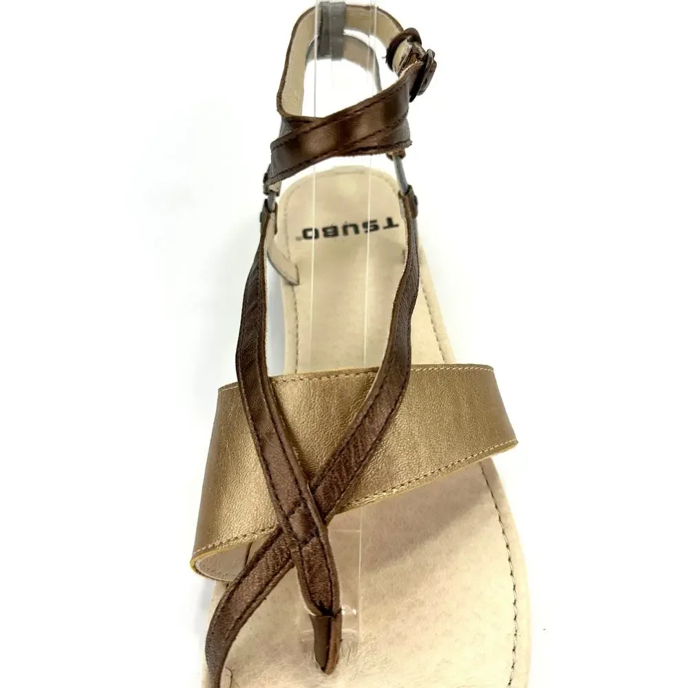 Tsubo Brenleigh Strappy Flat Sandal Size 7.5/38.5 Bronze/Gold/Silver Leather New